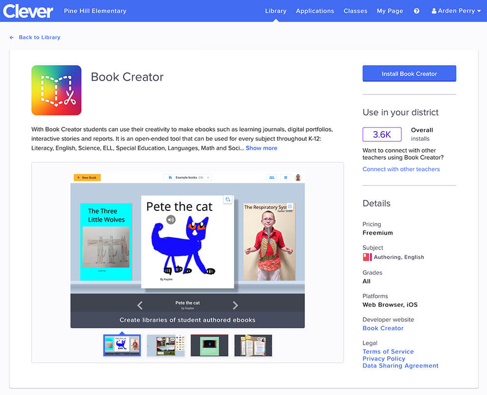 Viewing Book Creator in the Clever library