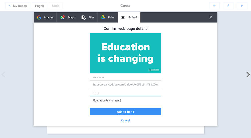 Embedding Adobe Spark Page into Book Creator