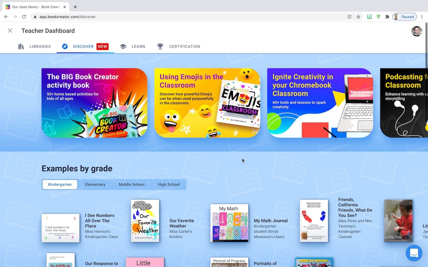 Discover section in Teacher Dashboard